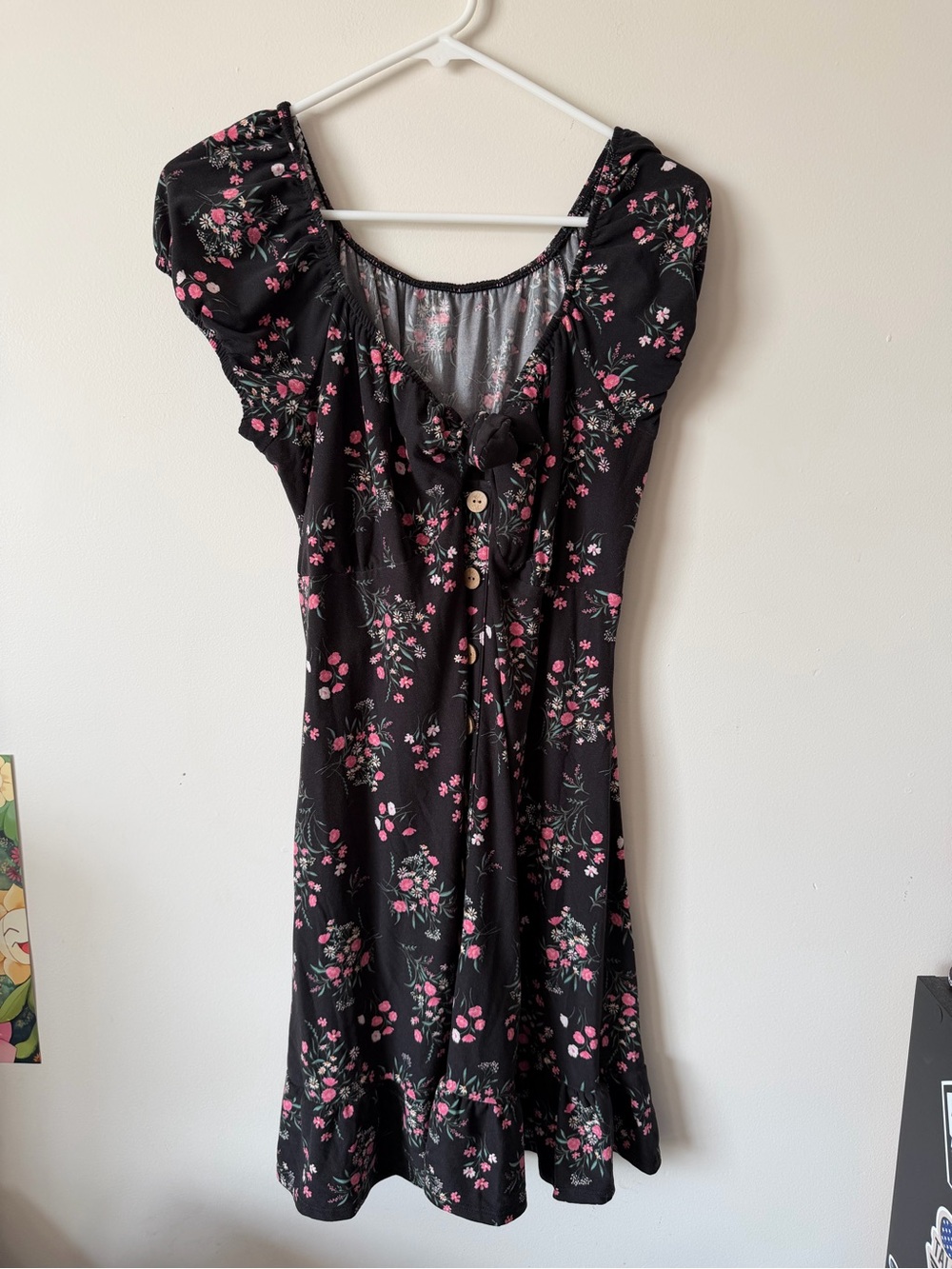 No Boundaries Black Dress with Pink Floral Print